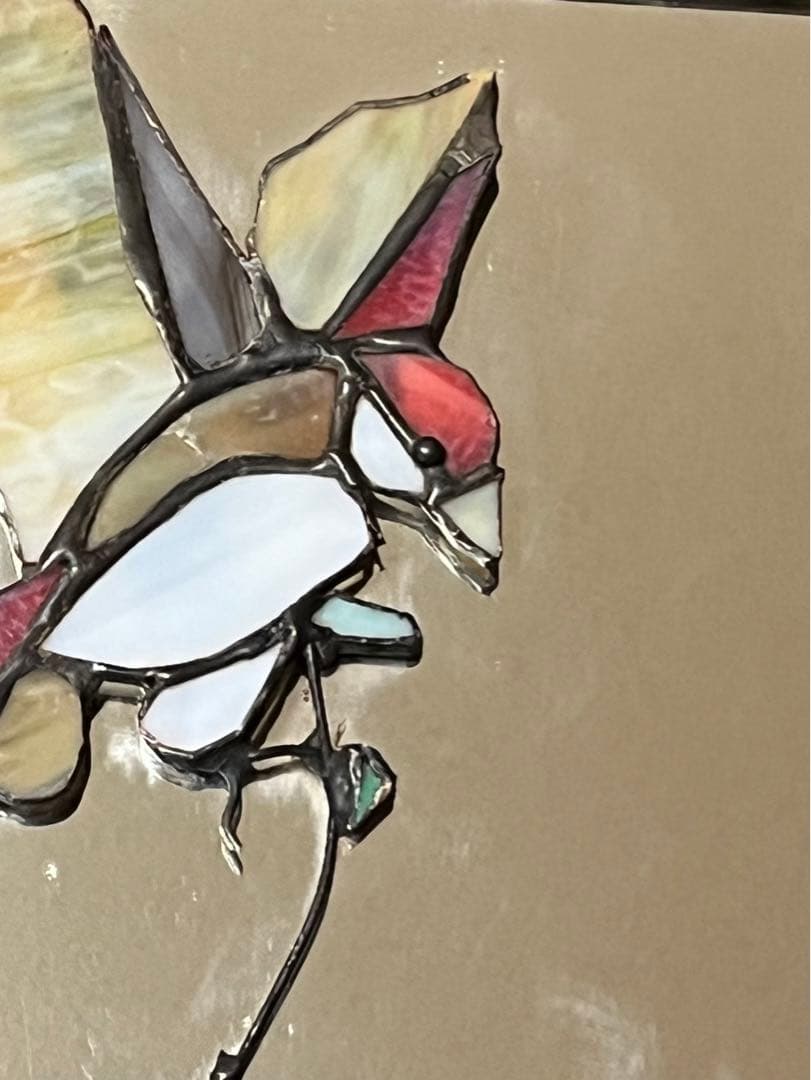 ハンダステンドグラス工芸『竹と雀』鏡 正規 品