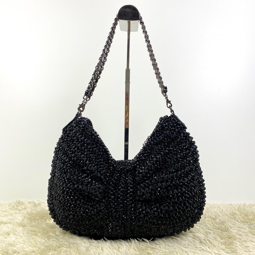 【美品】アンテプリマ ハンドバッグ ガーラ リボン グリッター ラージ 黒