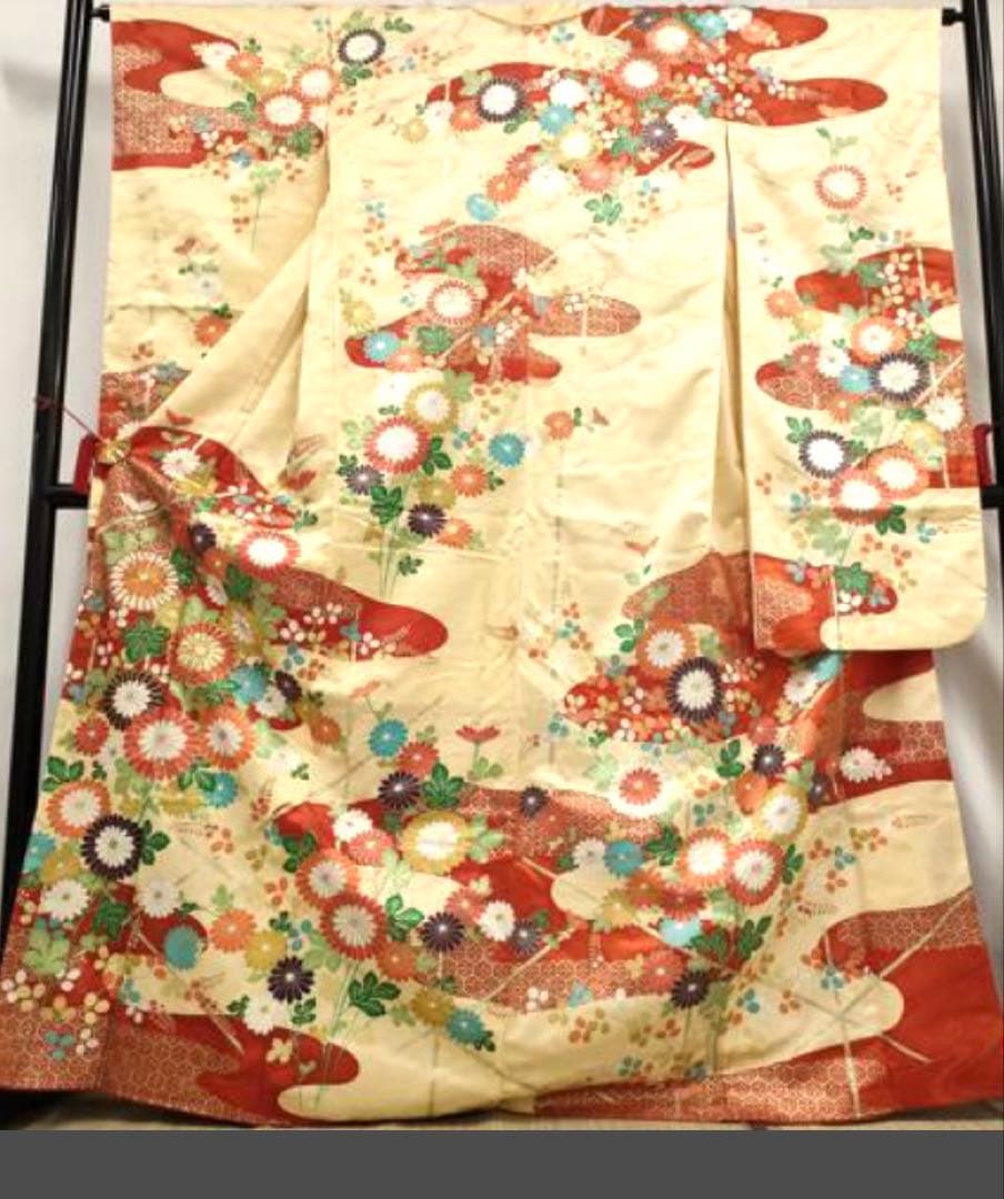 振袖 フルセット6点サイズM〜L 菊づくし銀駒刺繍 正絹 売り切り