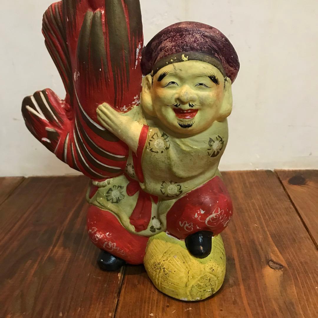 美品 年代物 陶器 恵比寿さま 縁起物 置物 オブジェ