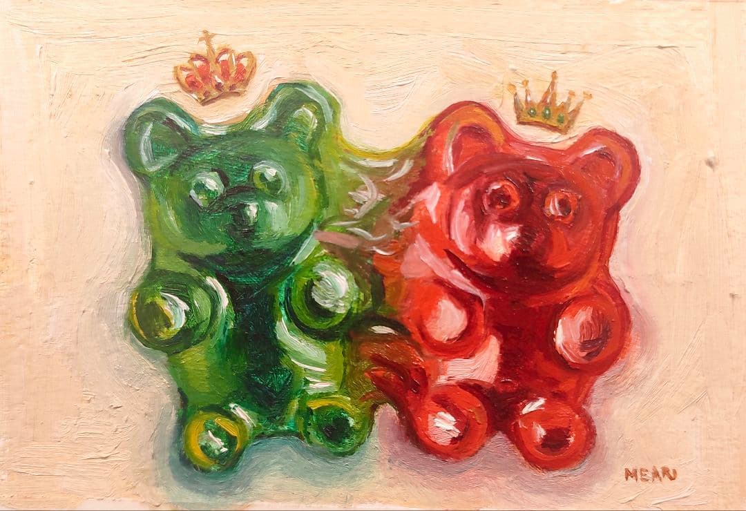 \"inseparable\" ガミーベア　油絵　静物画　ハリボー　額付き　原画