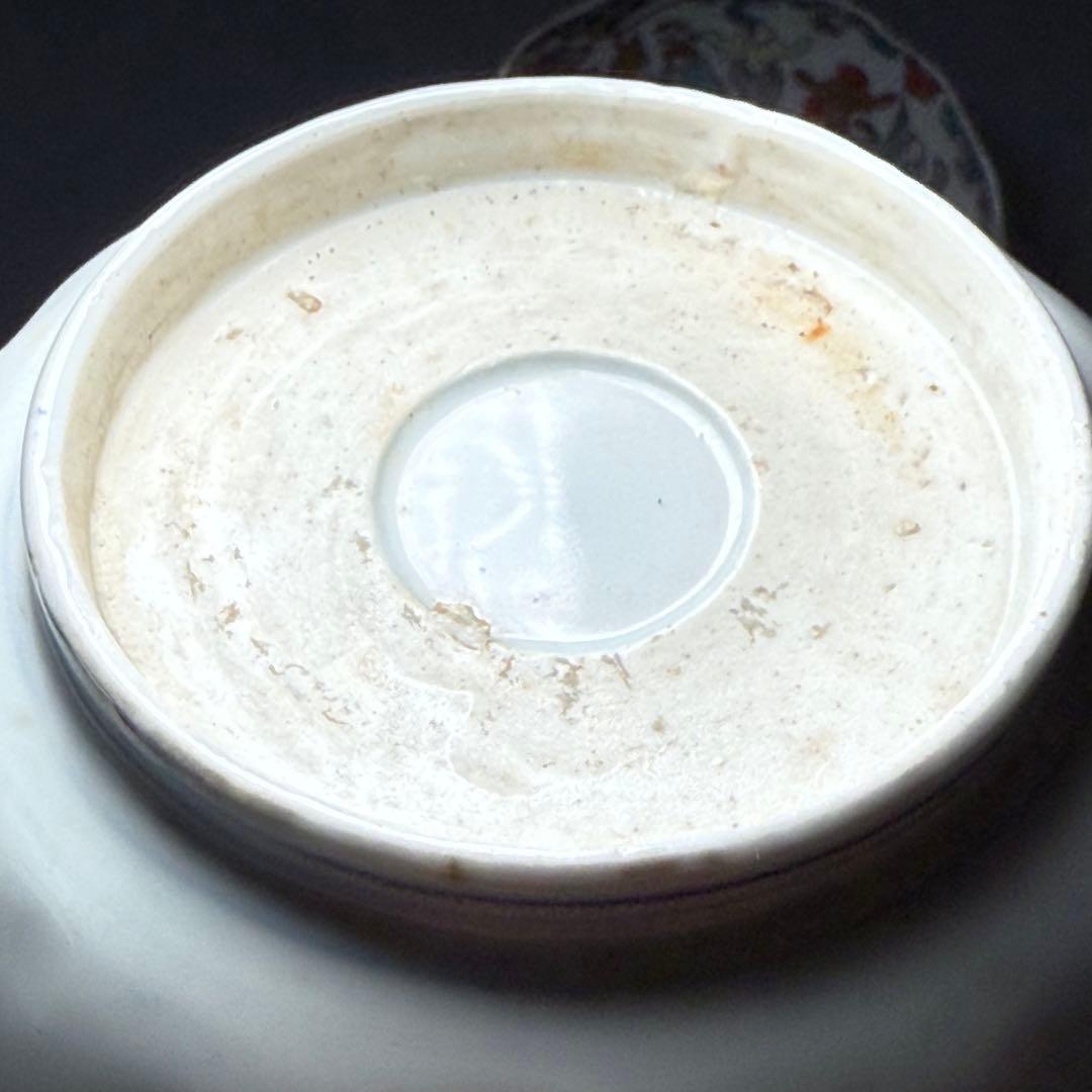 古伊万里　色絵輪花形なます皿　5客　珍しい絵付け　蛇目高台