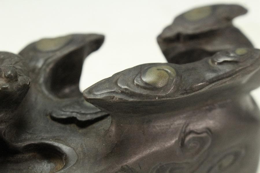 中国美術 端渓 刻 雲龍 鎮 置物(K-A725)