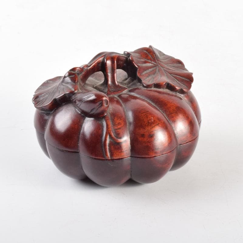 中国 唐木紫檀製 南瓜形 蓋物 香合 N 4689