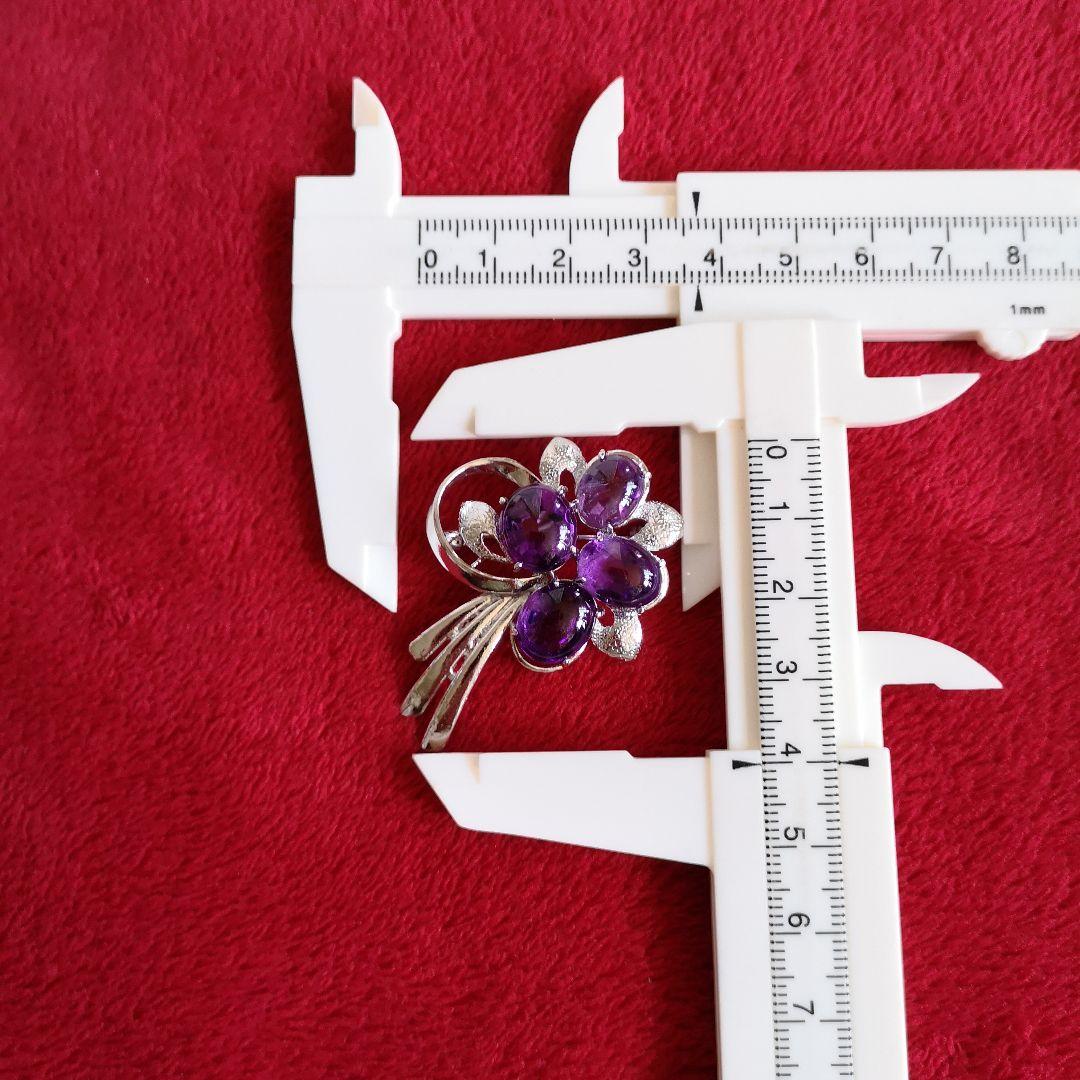 ブローチ シルバー製 天然石 アメジスト カボッション 裏面