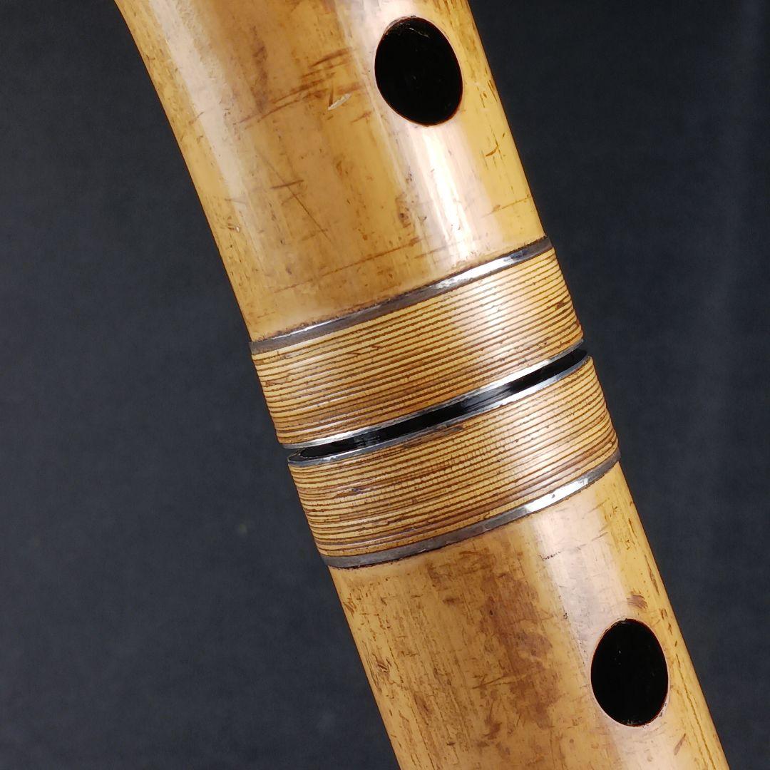 Y2886-2 琴古流 尺八 林山銘 銀三線藤巻 全長63㎝ 竹製