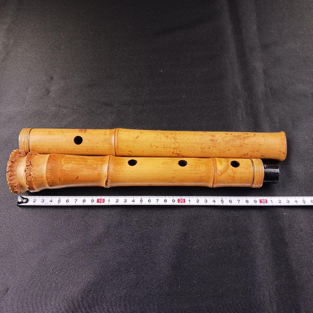 Y2886-2 琴古流 尺八 林山銘 銀三線藤巻 全長63㎝ 竹製