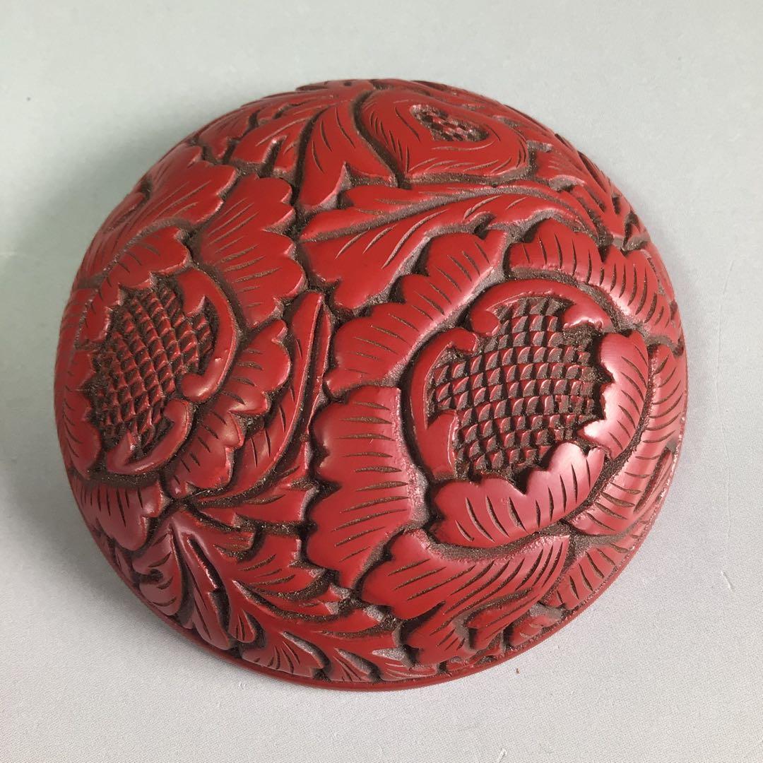 R694 香合 『漆芸 三野原晃一作』『牡丹彫』『堆朱香合』 共箱 茶道具