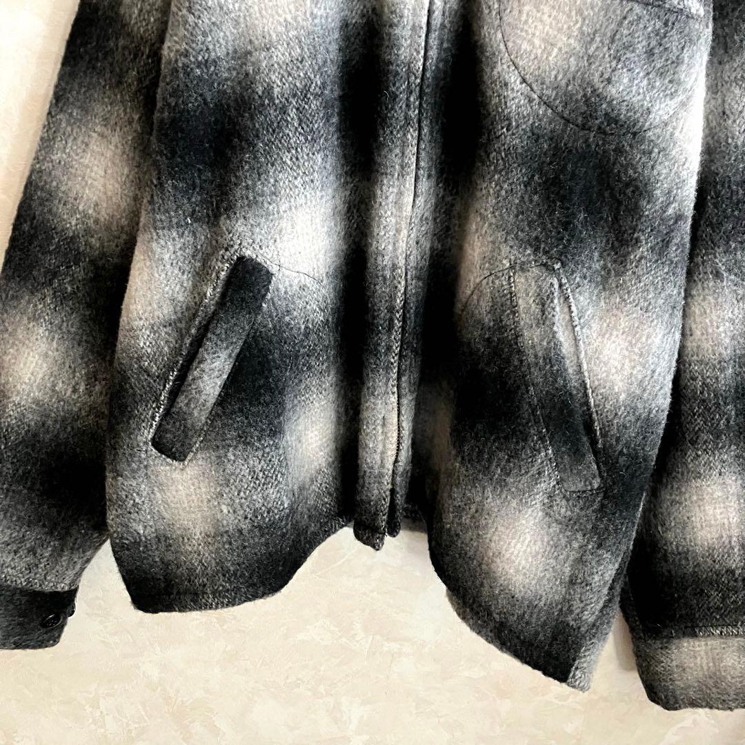 極美品 70's USA製 メルトン オンブレチェックJKT 黒 L