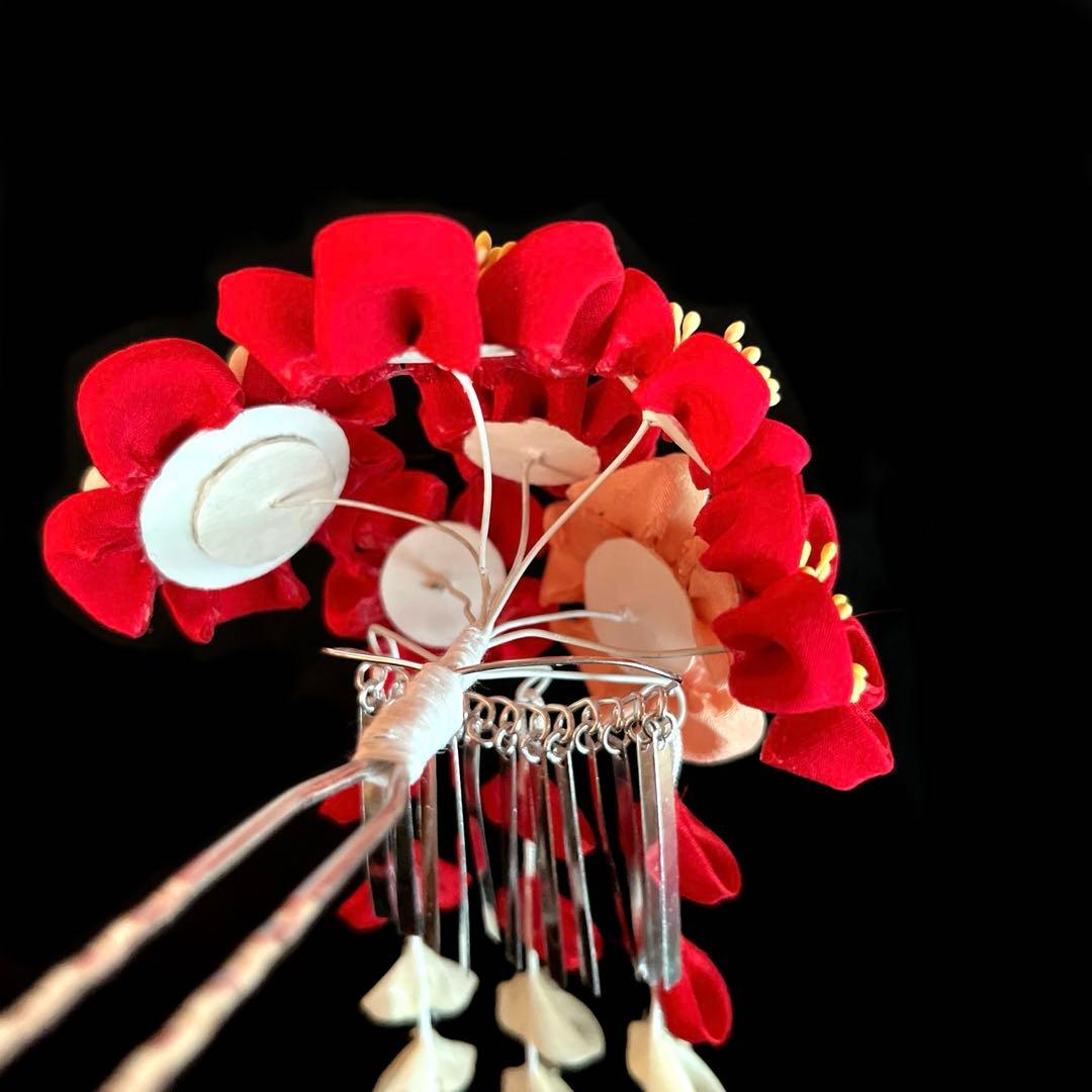 日本髪 髪飾り 七五三 (赤×ピンク) 5～7歳