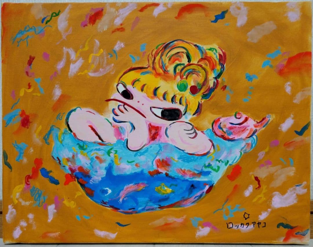 F6号】ロッカクアヤコ 手描き作品/表裏サイン・裏描き有/油彩/アクリル
