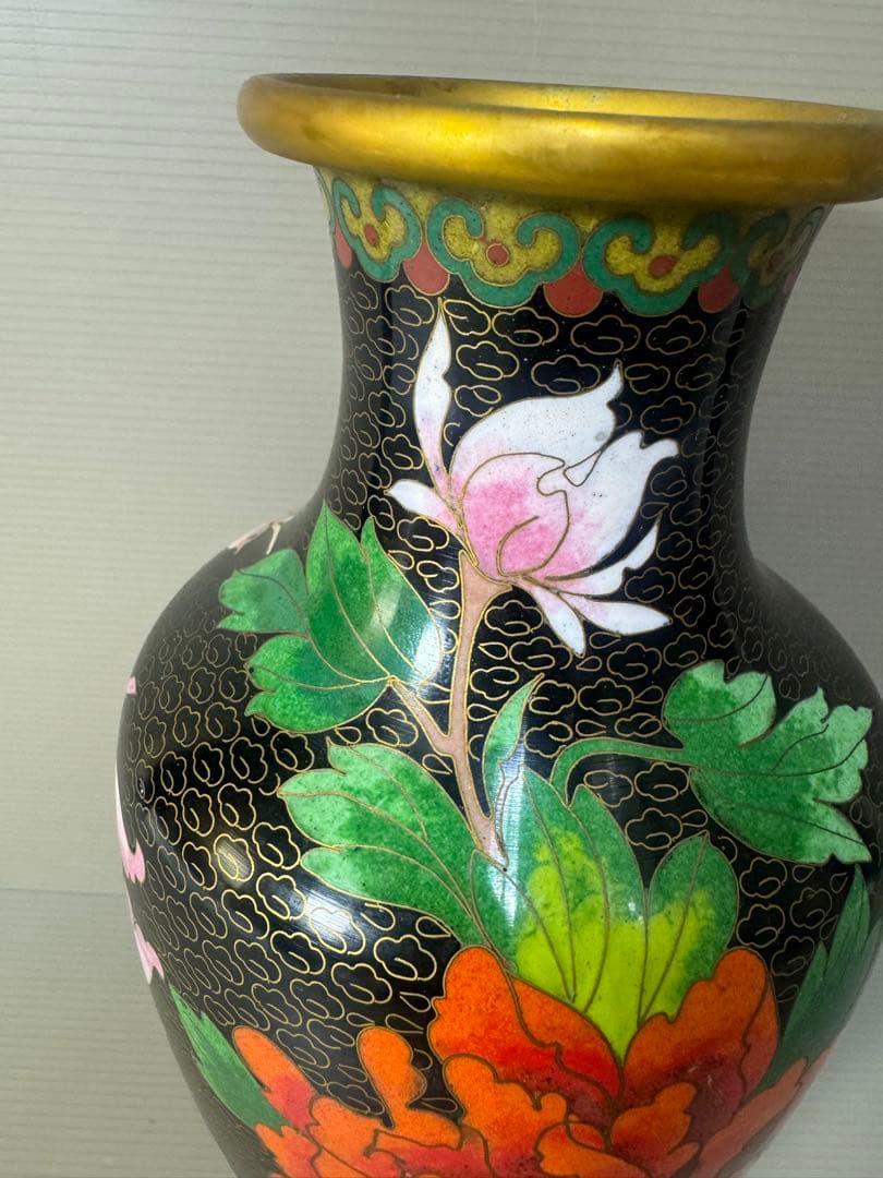 2351 七宝焼 琺瑯 花瓶 時代物