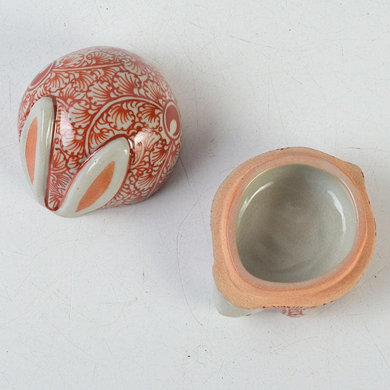 茶道具　萬古焼　加賀瑞山造　赤絵卯香合　共箱　V　9753