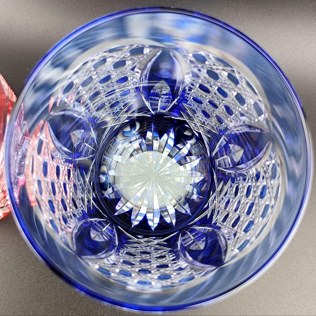 未使用美品☆江戸切子 木村秋男 ペアロックグラス（切子、江戸切子