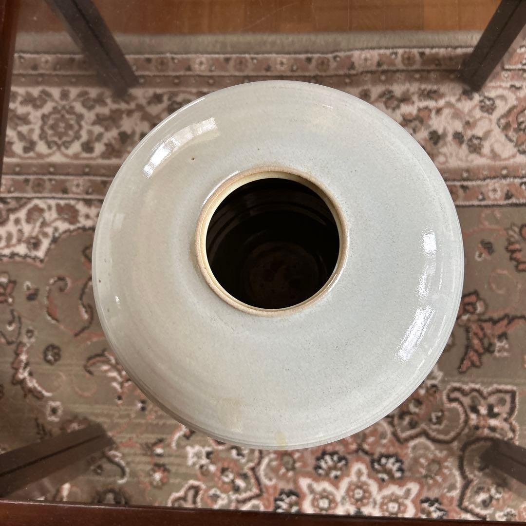 未使用【日展国宝作家 市川廣三名作白釉大花瓶 共箱 】貴重