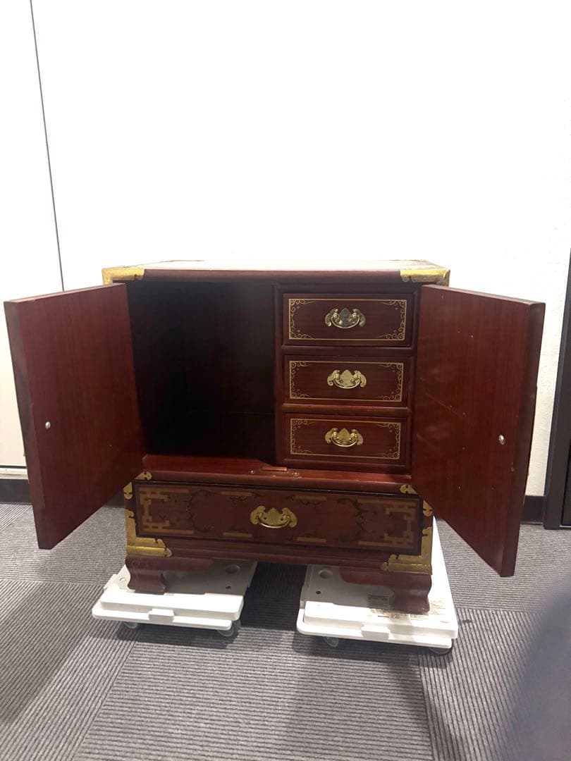 希少シノワズリ 緻密金彩美しいバンダジ 李朝箪笥アンティーク漆塗