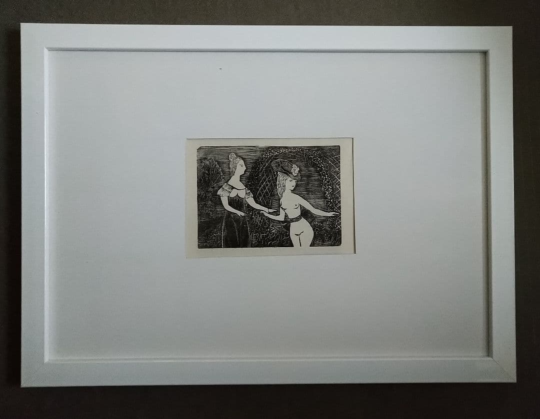 F藤田嗣治のオリジナル木版画・1925年製作 本物保証
