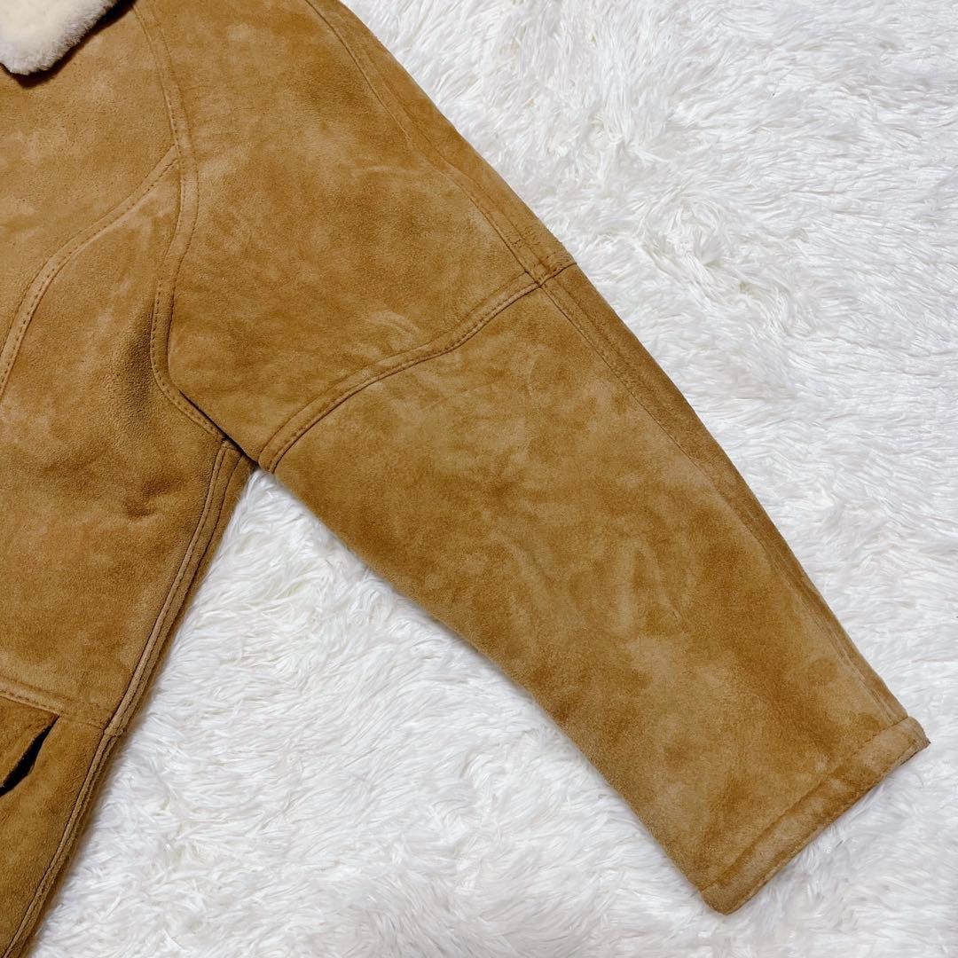 ムートンコート　リアルレザー　ウール裏地　キャメルカラー　サイズFREE