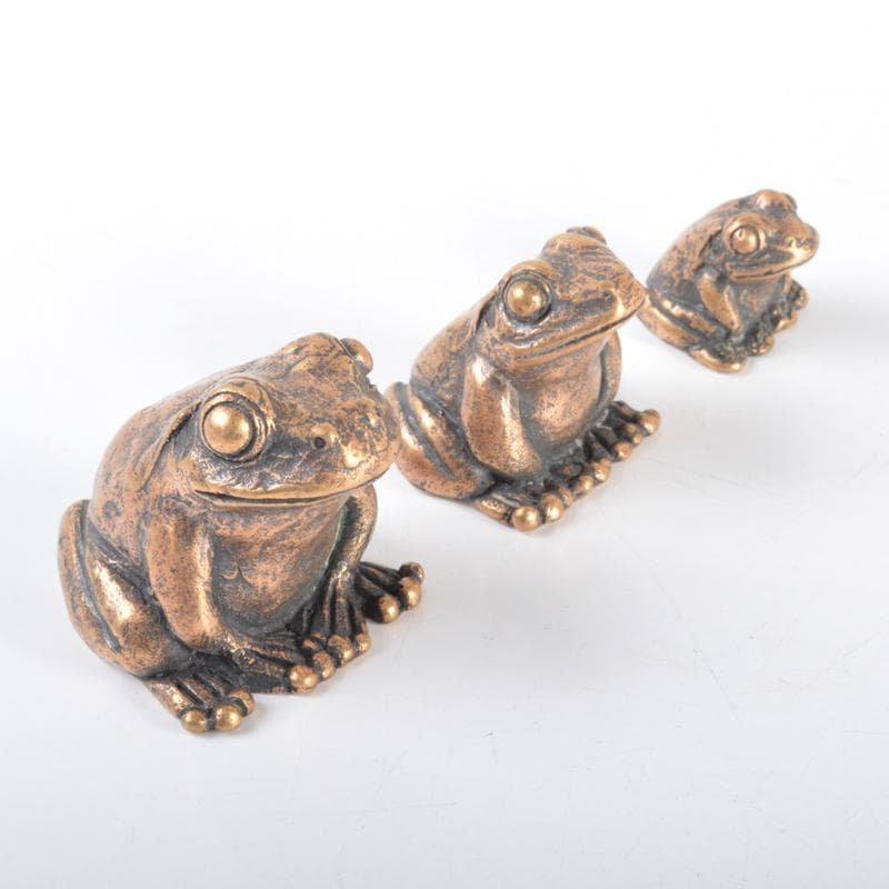 中国　古銅　蛙　紙鎮　置物　3点　N　4217