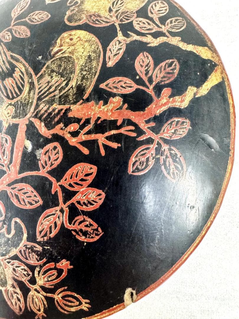 明時代 黒漆描金花鳥文掛屏 対 直径約15cm 伝世品焼物 歴史 WWWT001