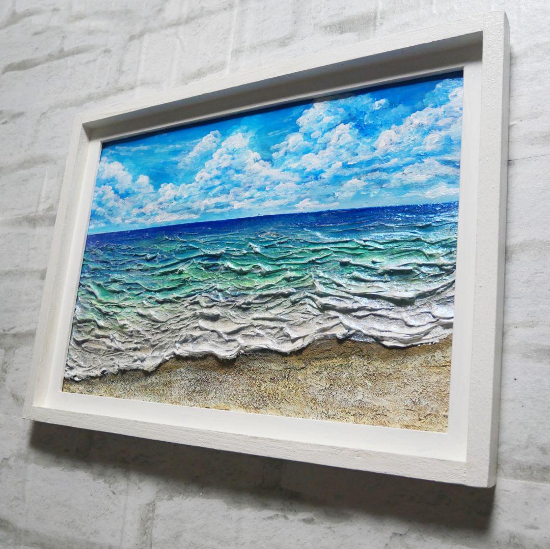 油絵 油彩 油彩画 絵 絵画【夏の砂浜の海】