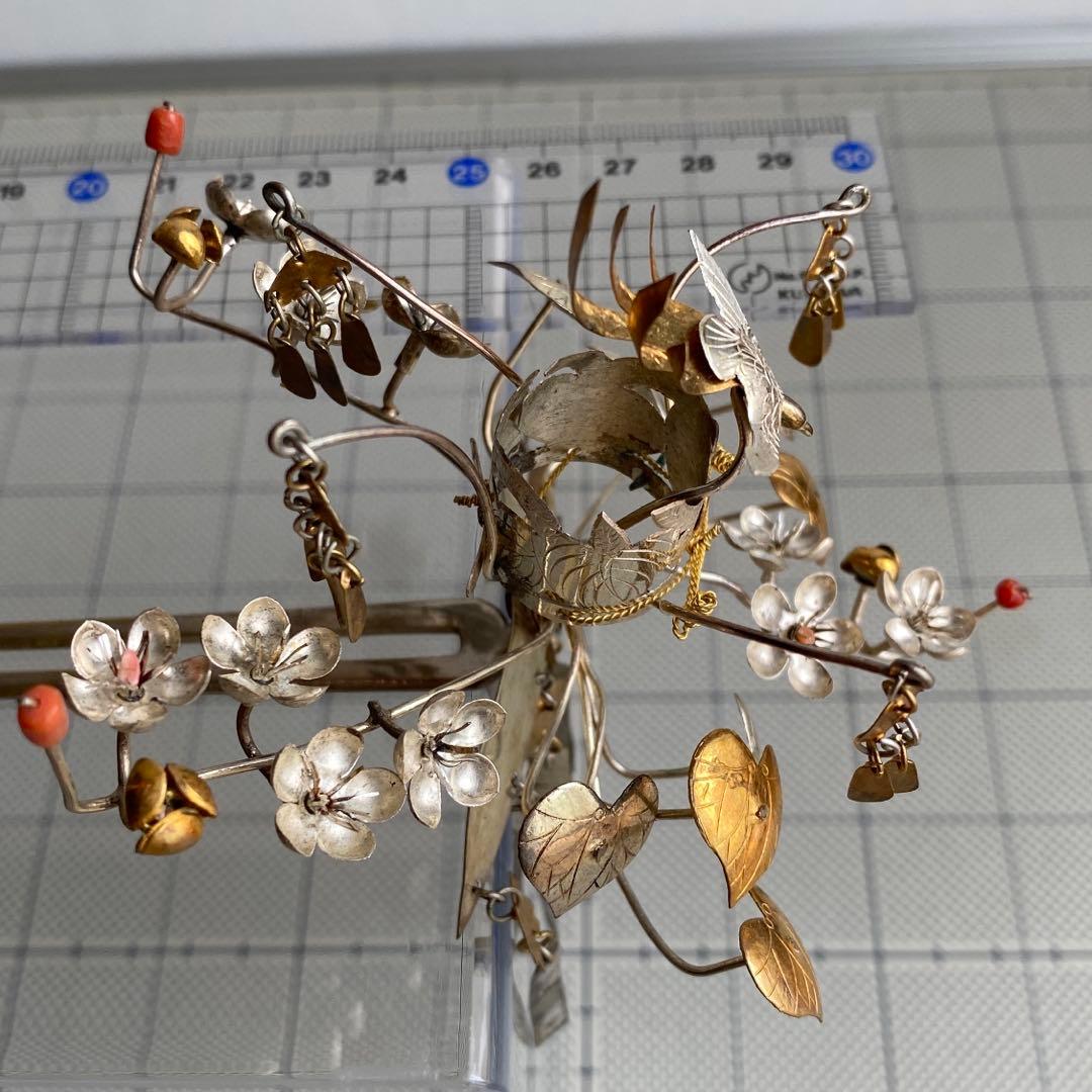 アンティーク　金工細工　花嫁かんざし　金銀びらかんざし