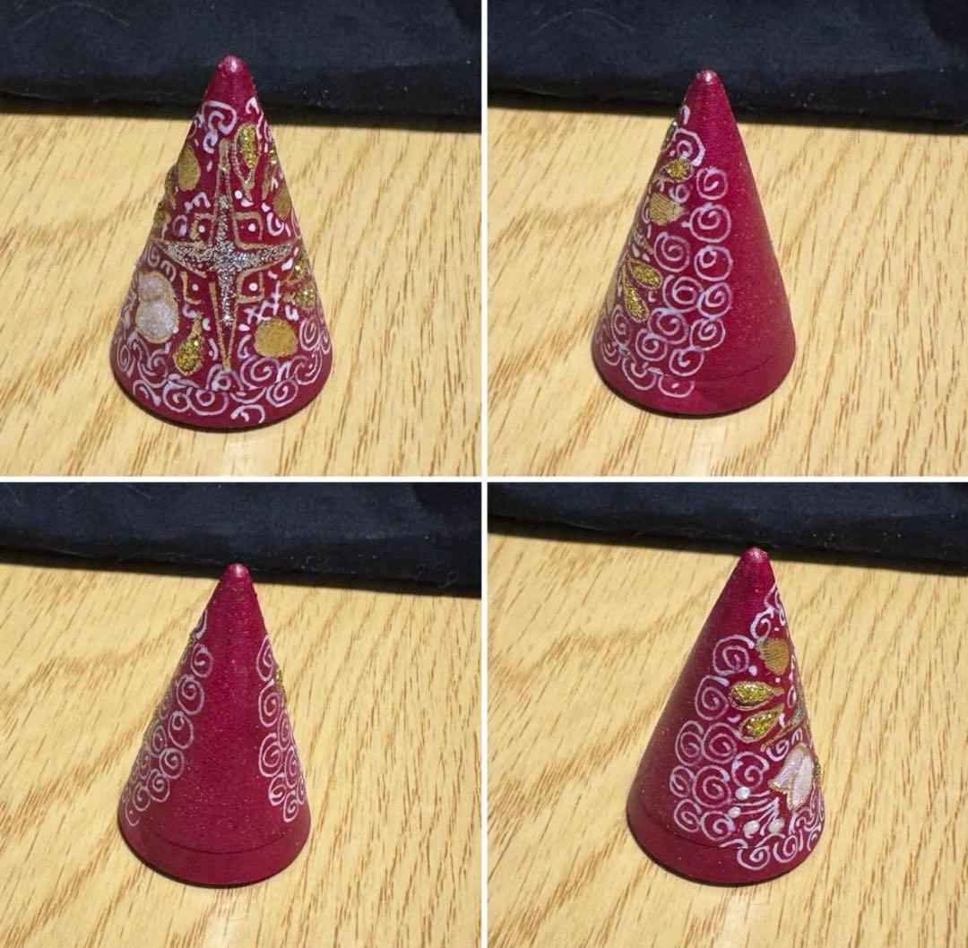 ロシア アーティスト えんじ色三角マトリョーシカ 5体、長期保存、現状