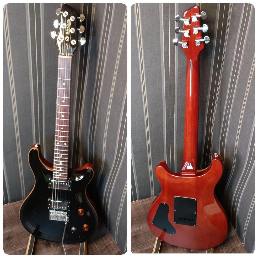 薄ボディ PRS風 セットネック ストラト ST 黒 エレキギター トレモロ