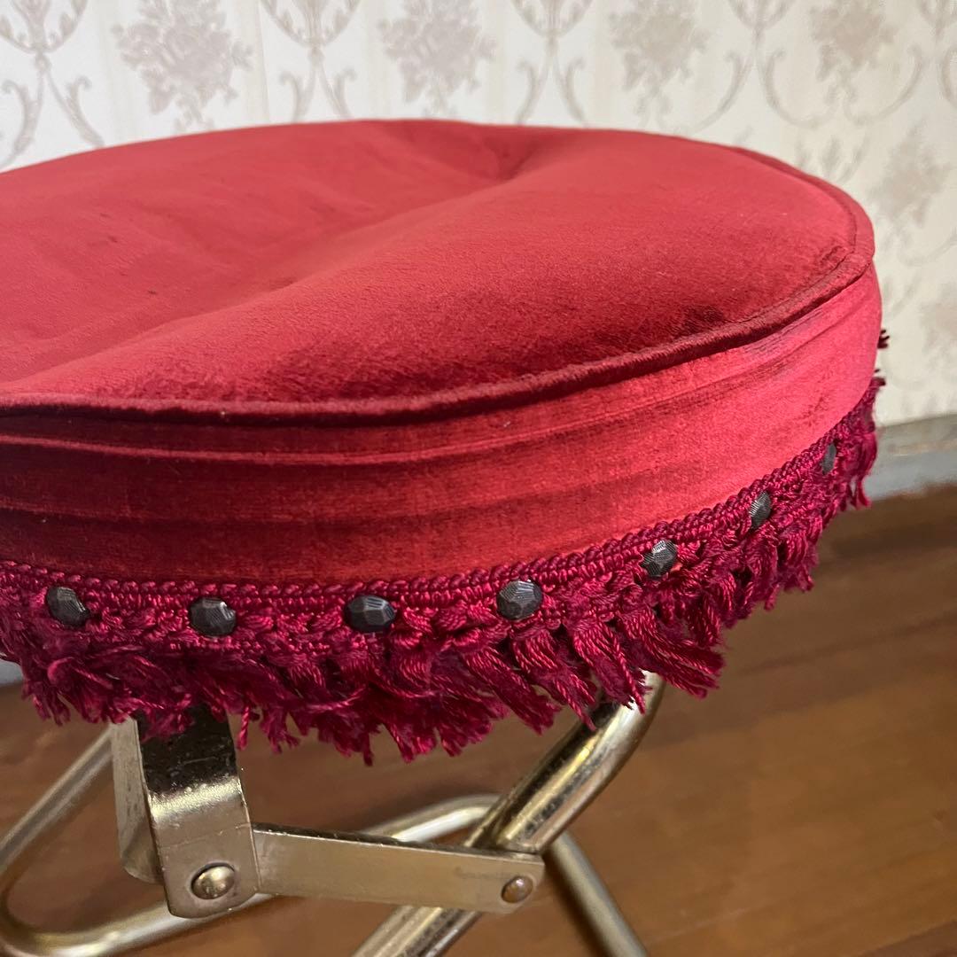 【アンティーク】アイアン脚 ベルベッドスツール ロココ調 ベロア 古道具 丸椅子