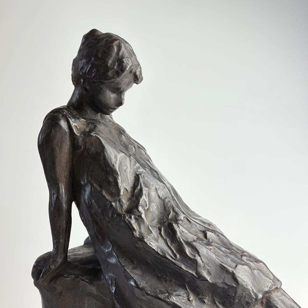 彫刻家 黒田嘉治 作 ブロンズ像 少女 1959年製作 共箱付属 東洋 彫刻