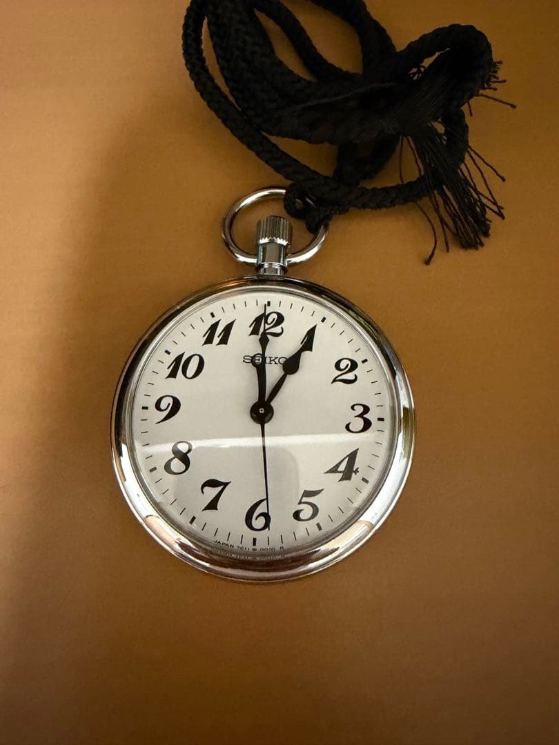 SEIKO 懐中時計 白文字盤 黒ストラップ 鉄道運転時計 実際の使用品
