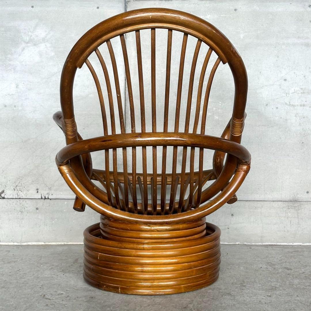 昭和浪漫꧂ 360度回転式ラタンチェア 籐家具 ひじ掛け 大型椅子 アジアン