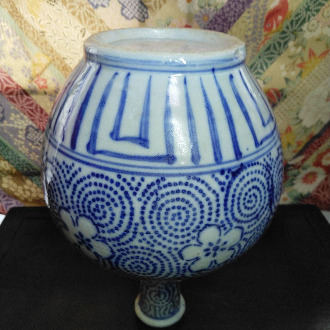 NO381 会津本郷焼　徳利　印版　花紋唐草　明治時代