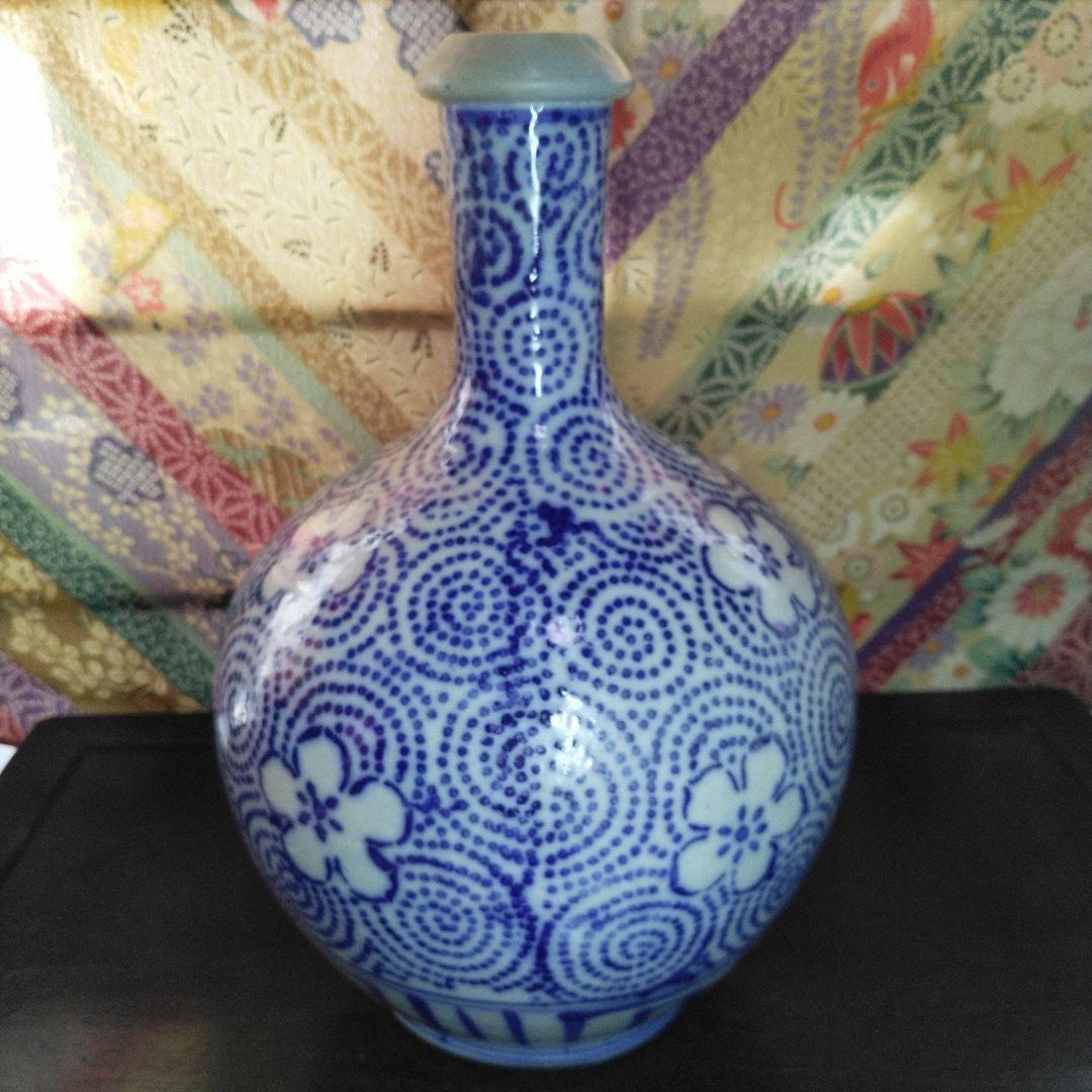 NO381 会津本郷焼　徳利　印版　花紋唐草　明治時代