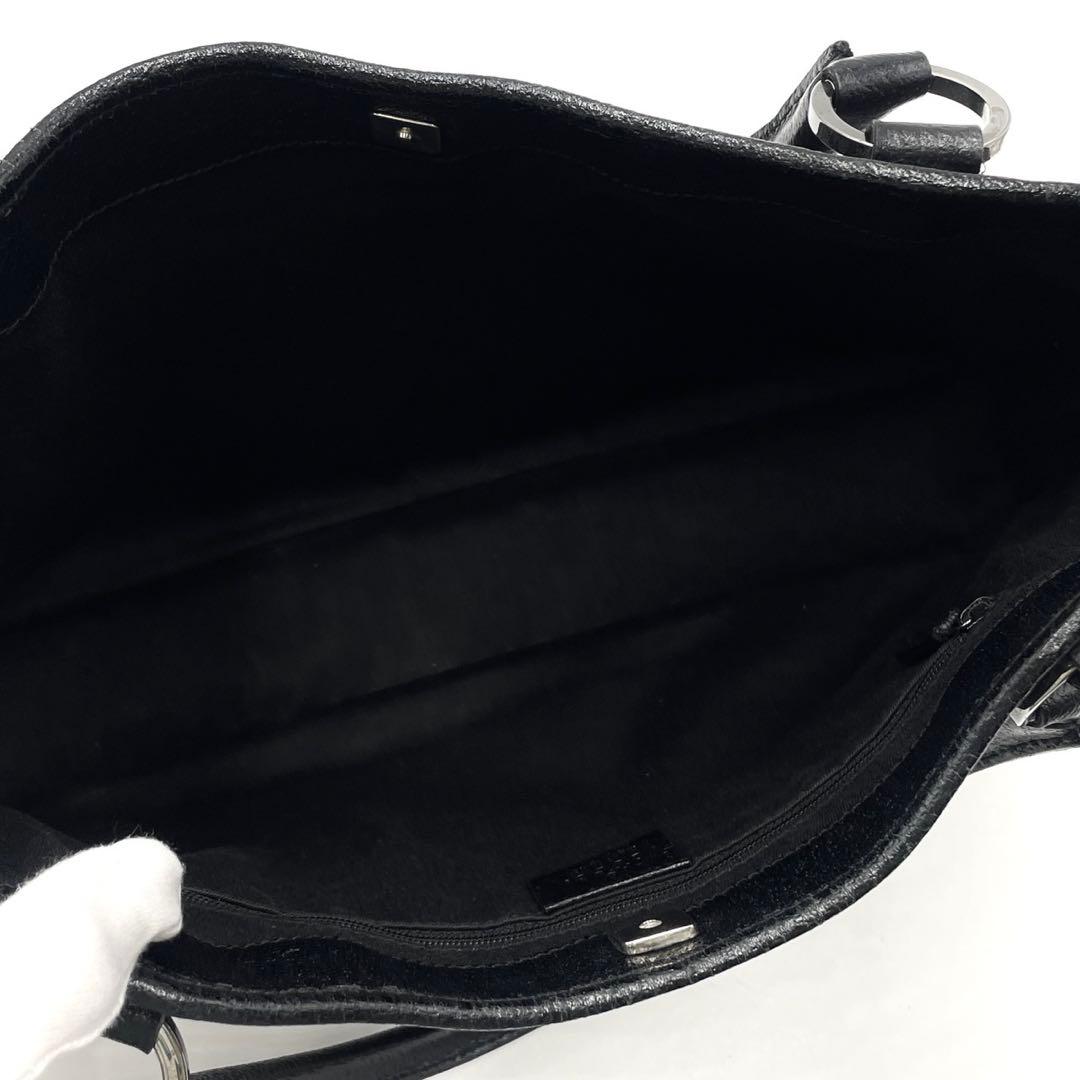 美品● GUCCI グッチ ハンドバッグ GGキャンバス ブラック レザー