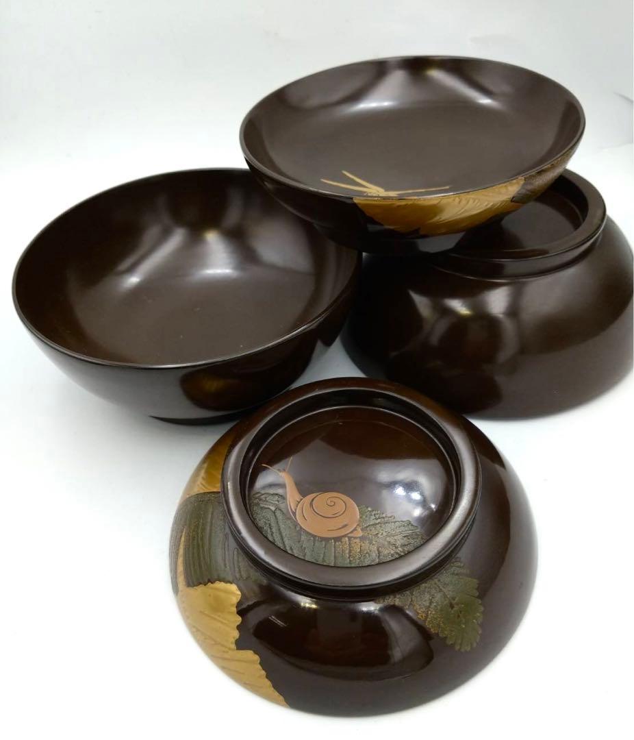 最高級 蓋付き汁椀 2客 お吸物 金漆塗 高蒔絵 芭蕉