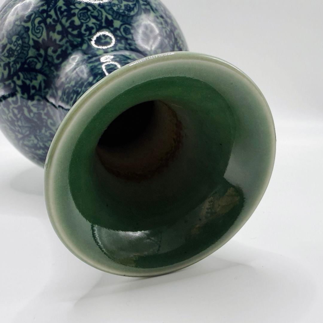 R105 緑釉が枝に絡みつく 花瓶（かびん）陶磁器 アンティーク [鈴木徹