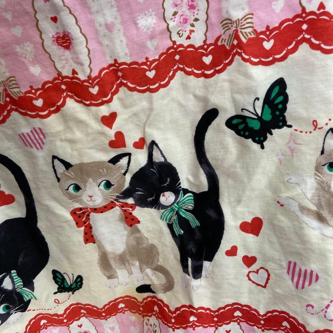 メタモルフォーゼ♡JSK猫プリント ピンク 裾パニエ付きシャーリングスカート