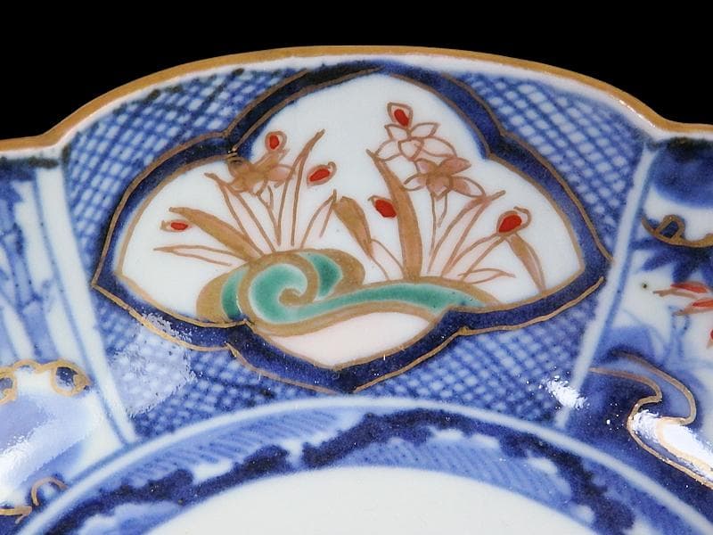 古伊万里 染錦 窓絵 雪輪に笹 花の図 膾皿 江戸期 C744AS-fbtv - メルカリ