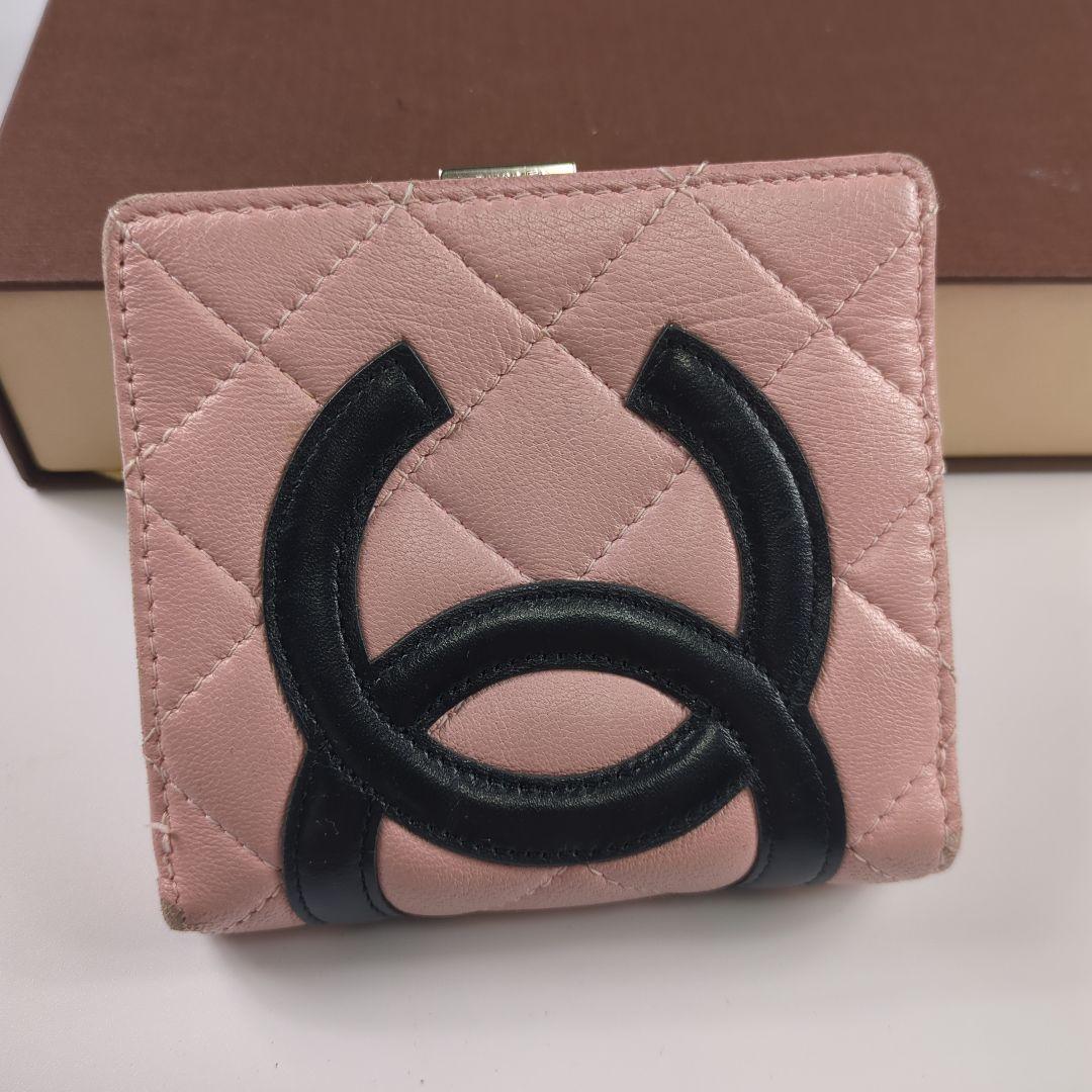 CHANEL シャネル カンボンライン 二つ折り がま口 ピンク ブラック