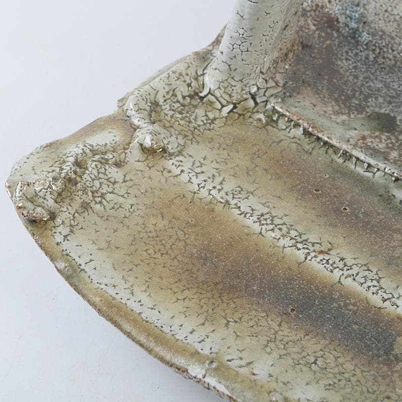 益子焼　高内秀剛作　塩釉　手付四方皿　共箱　V　R9086B