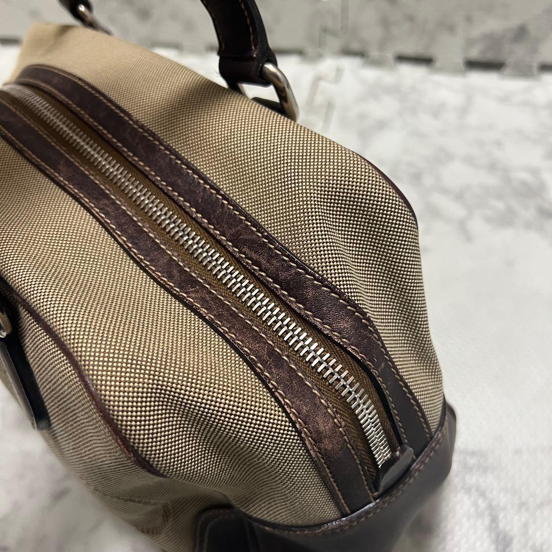 プラダ ロゴジャガード ミニボストン ハンドバッグ キャンバス レザー ベージュ