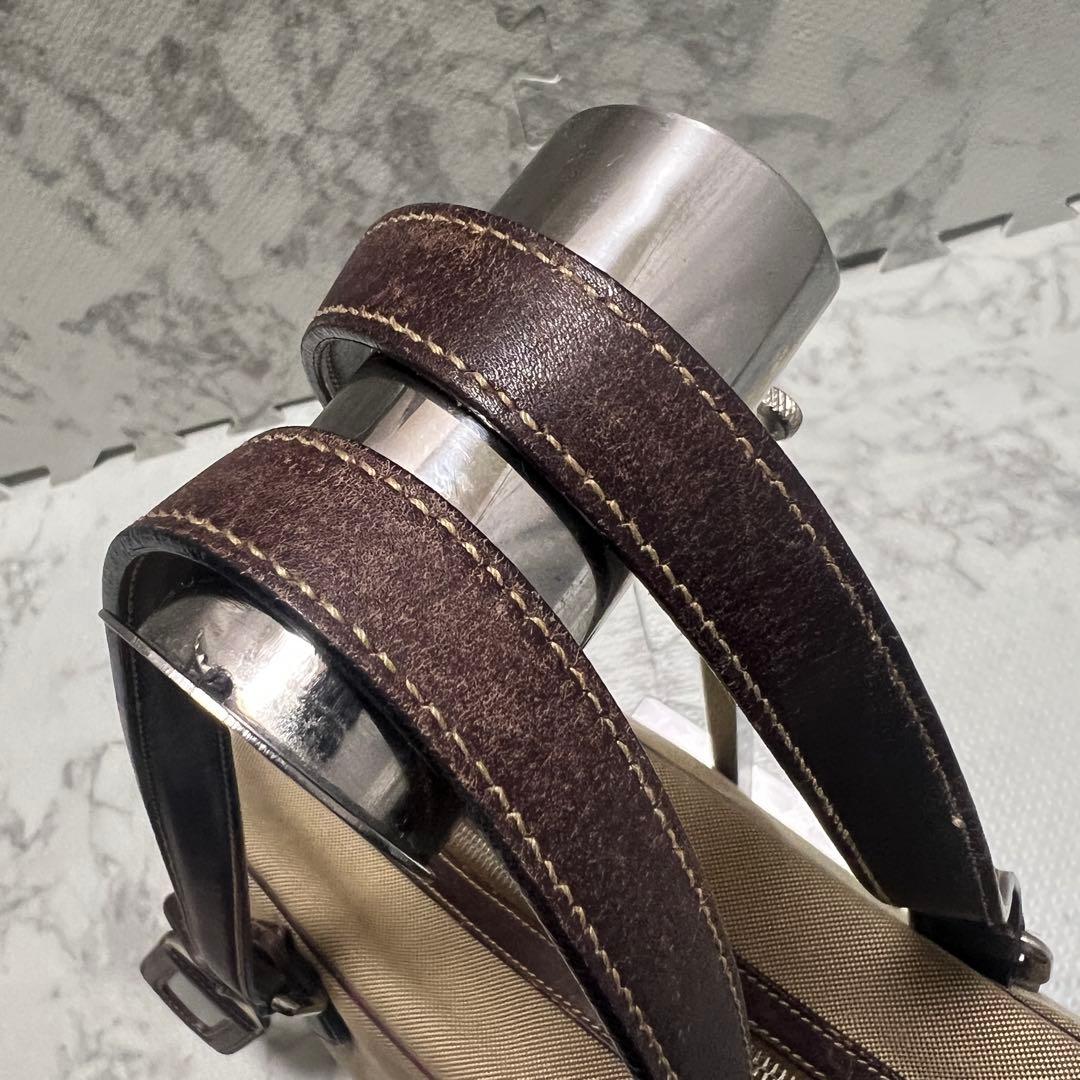 プラダ ロゴジャガード ミニボストン ハンドバッグ キャンバス レザー ベージュ