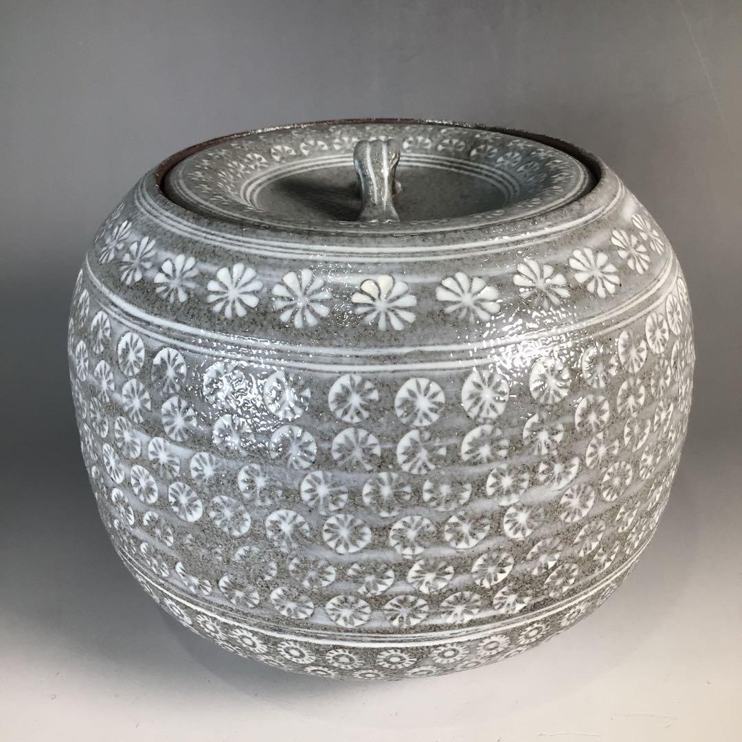 Ｎ９６６　水指　『光山造』『三島手』『丸形水指』　共箱　茶道具