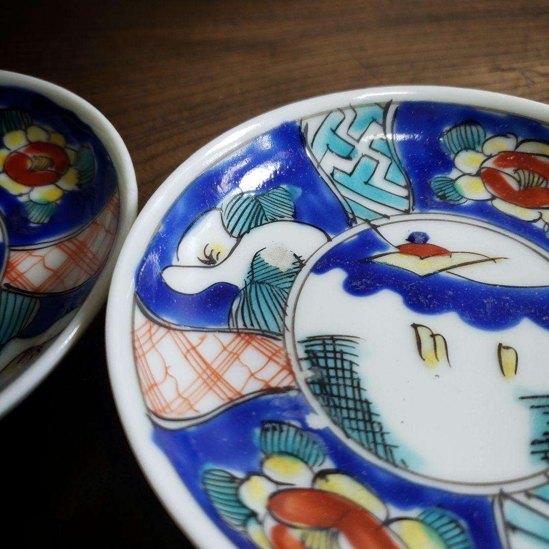 小皿　取り皿　2枚　色絵付　明治　大正　古伊万里　牡丹　風景画
