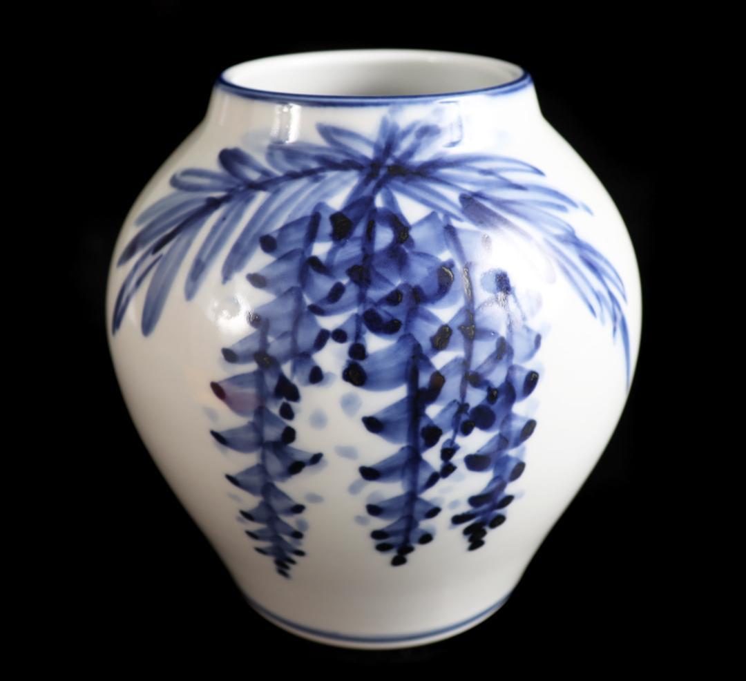 人間国宝 近藤悠三の次男 近藤潤 藤絵壷 花入れ 花生 共箱