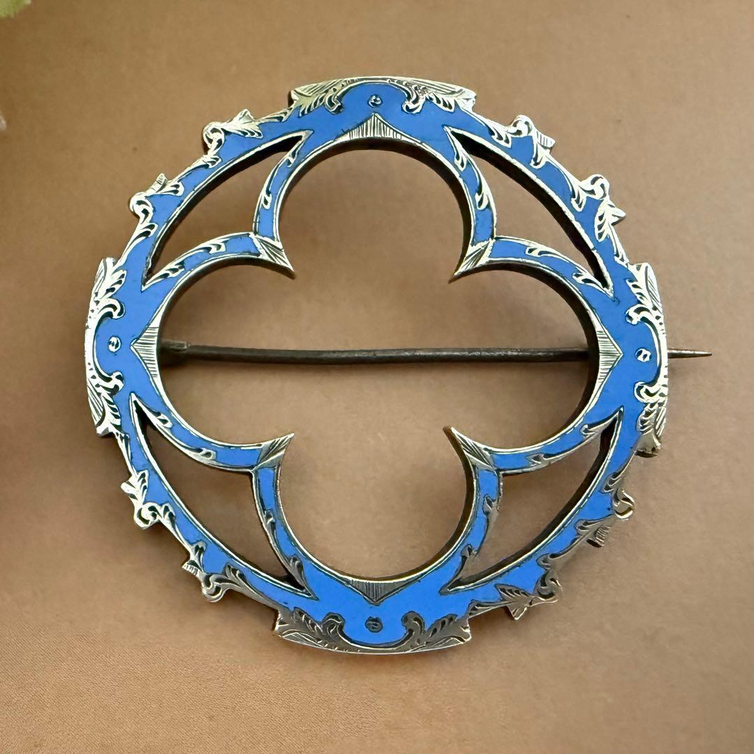 アンティークスコティッシュブローチブルーのエナメルエマイユ七宝