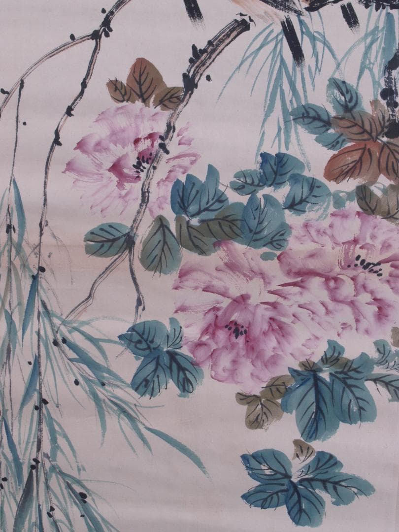 蔵整理品 中国清時代掛け軸 肉筆水彩絵 骨董品 I1578A13-1