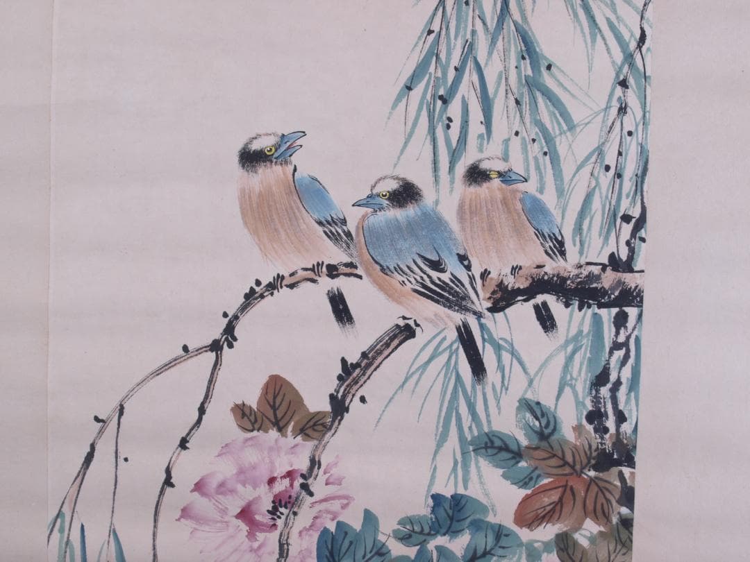 蔵整理品 中国清時代掛け軸 肉筆水彩絵 骨董品 I1578A13-1