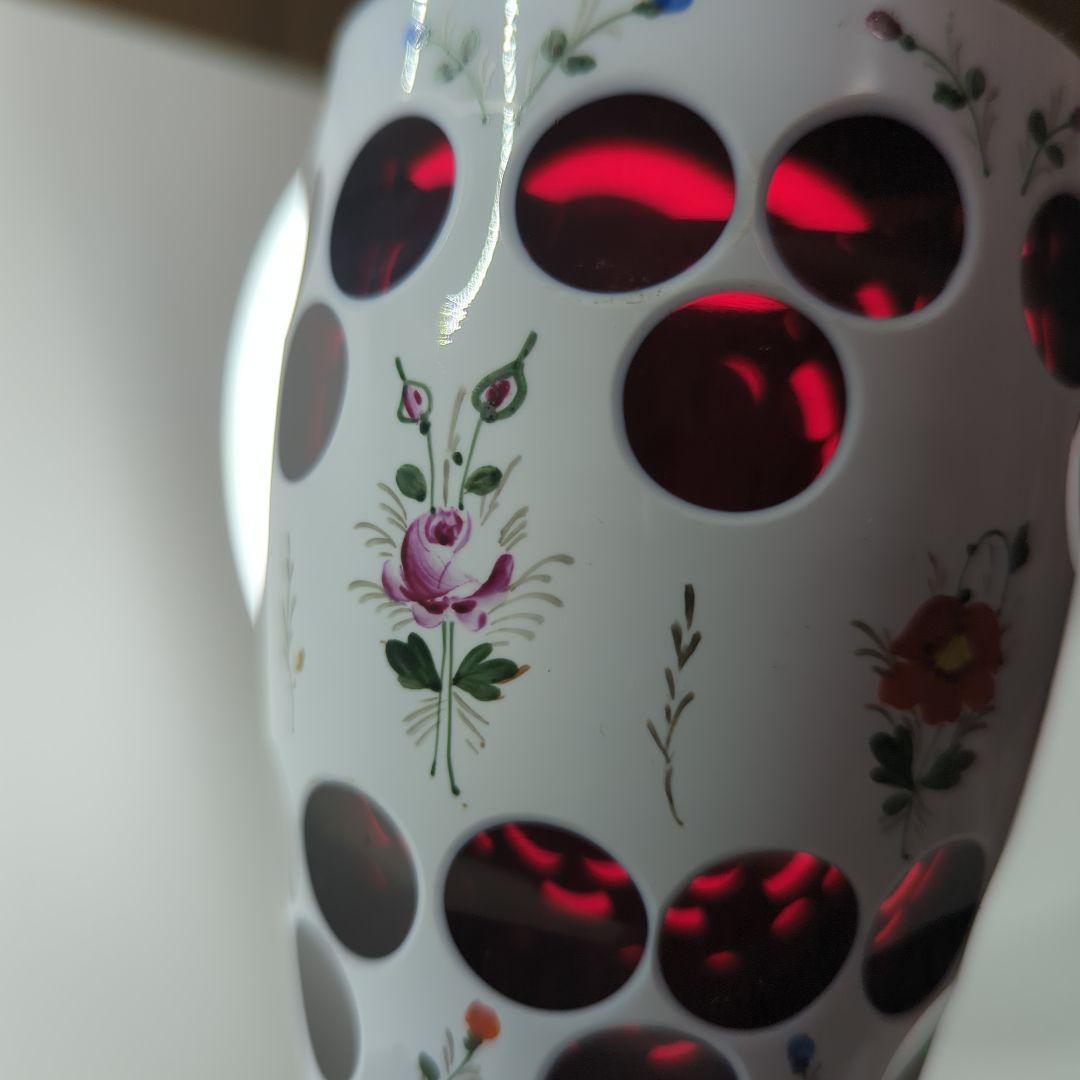 アンティーク 】 ボヘミアガラス／花瓶／フラワーベース／琺瑯／ホーロー